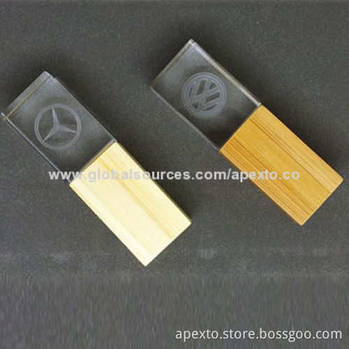 Crystal Promotional USB Flash Drive, Made of Bamboo with 8 or 16g, USB2.0 and 3.0 Interface
